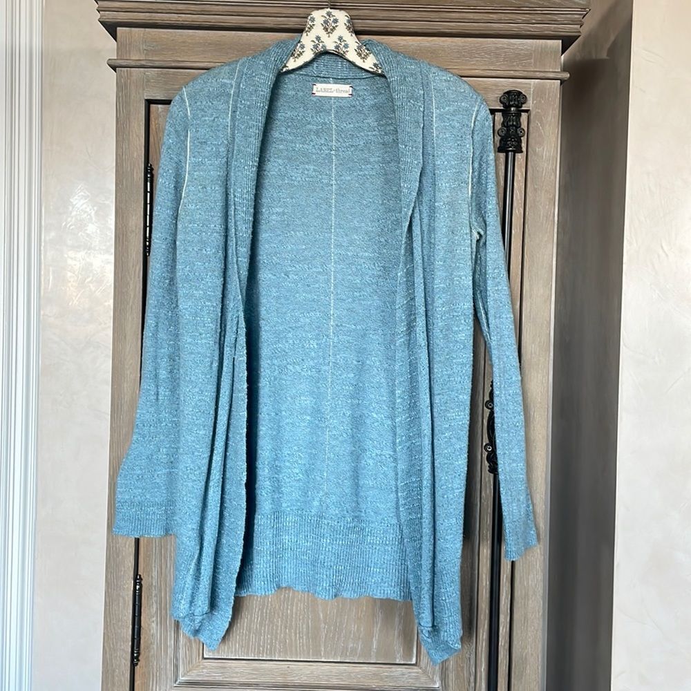 LABEL + thread blue long knit cardigan sweater size medium